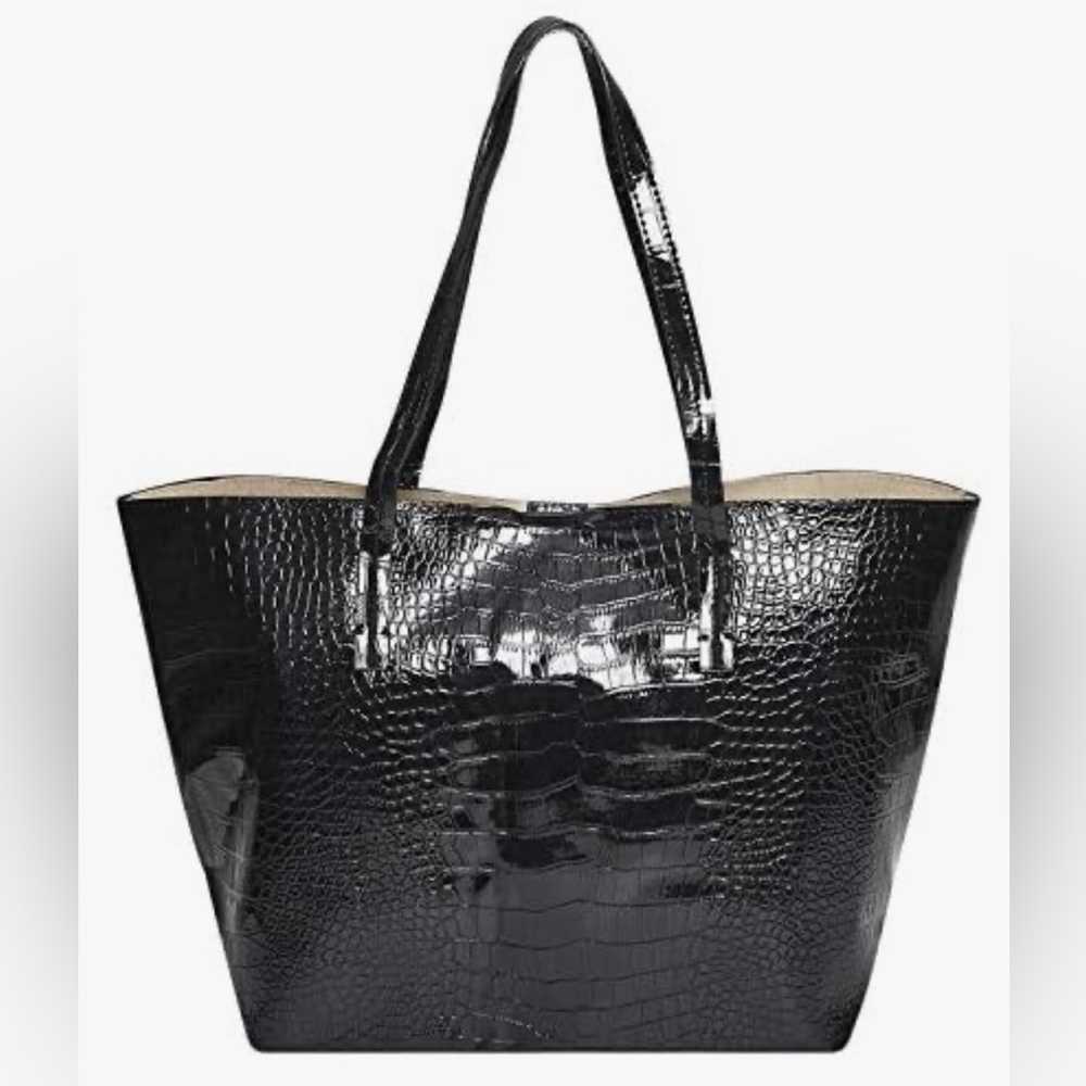Dot Dash Black Croco Tote with Detachable Coin Purse
